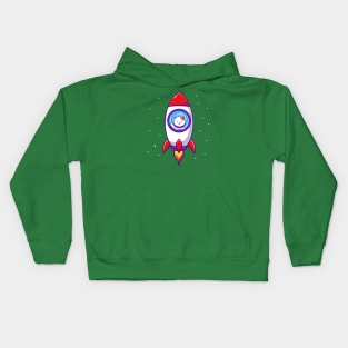 Cute Astronaut Cat Flying In Rocket Cartoon Kids Hoodie